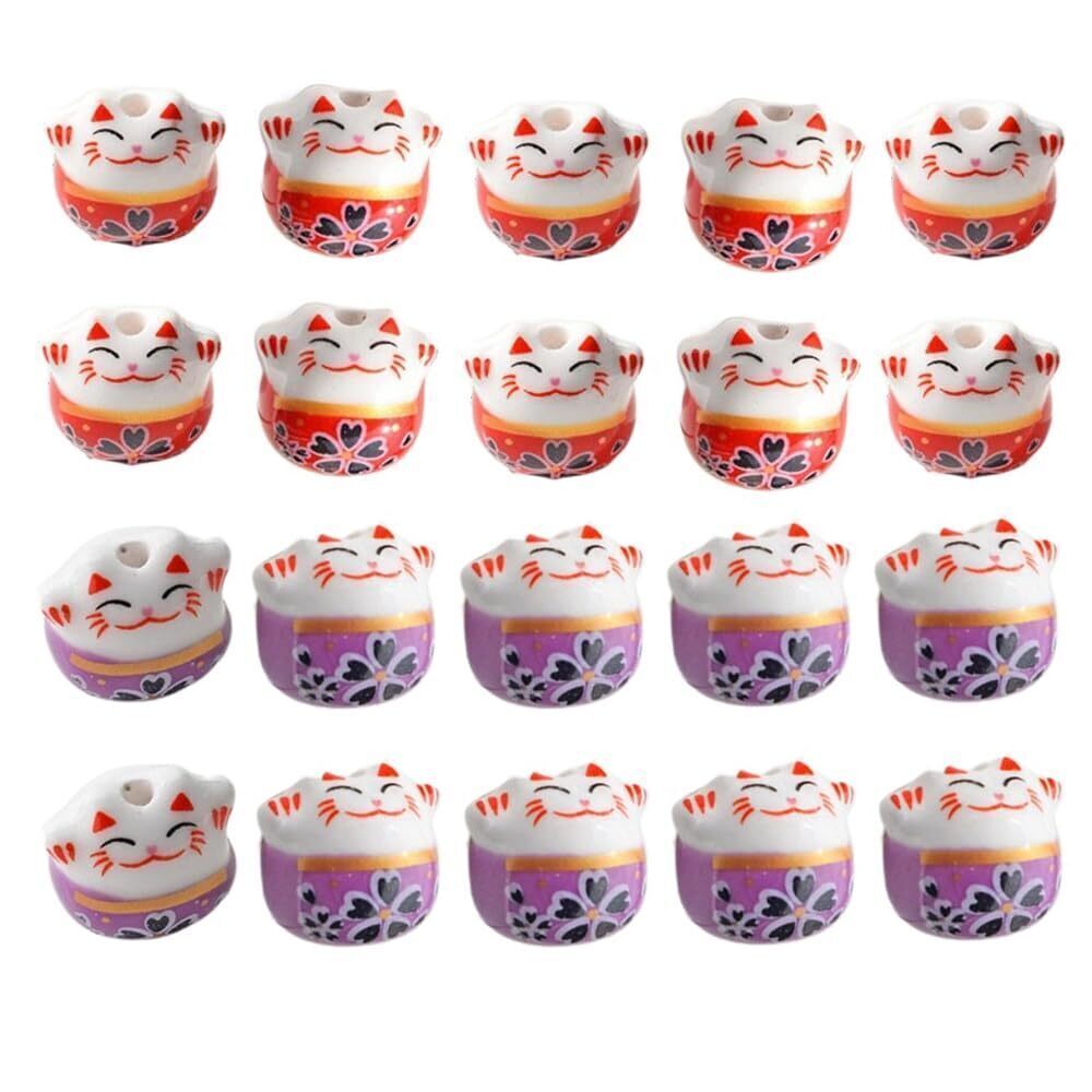 2136 20Pcs Lucky Cat Beads, Janpese Lucky Cat Charm Pendants Mini Japanese